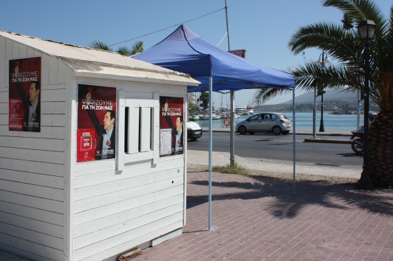 Syriza election posters in the port. Many think the cleanup operation will come to an end after the elections